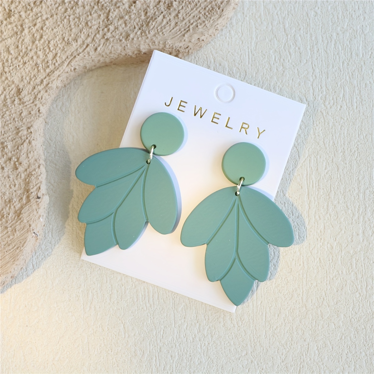 Women's Light Green Clay Texture Leaf Earrings
